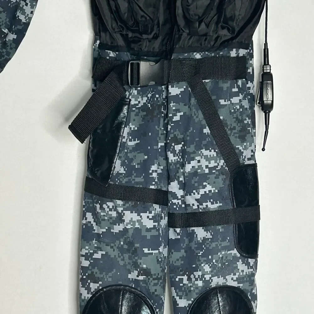 Teetot Child SWAT Police Costume Size 7-8  Camo Jumpsuit Halloween with helmet